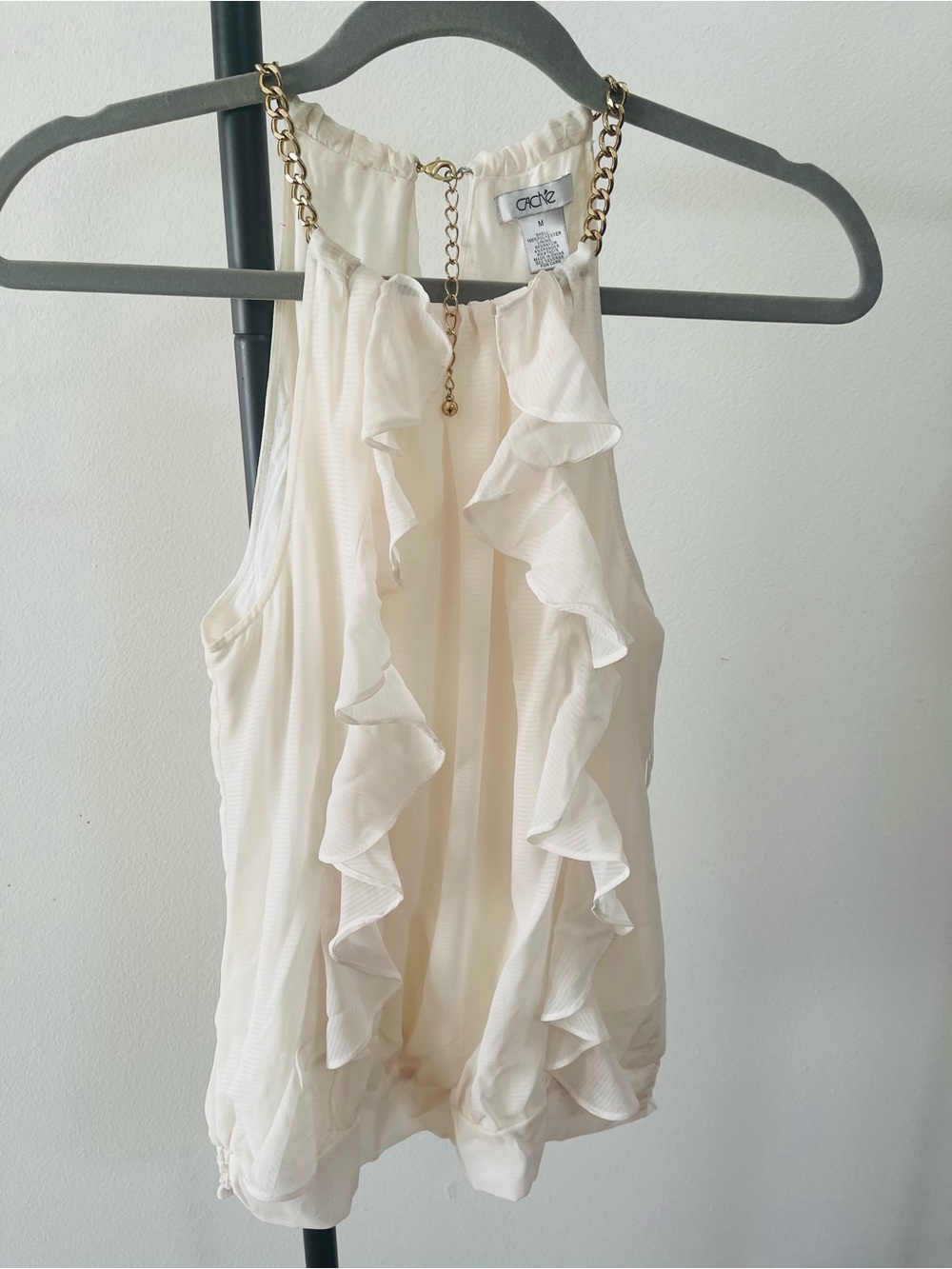 Cache Cream Ruffle Tank with Gold Chain Straps - Picture 4 of 5